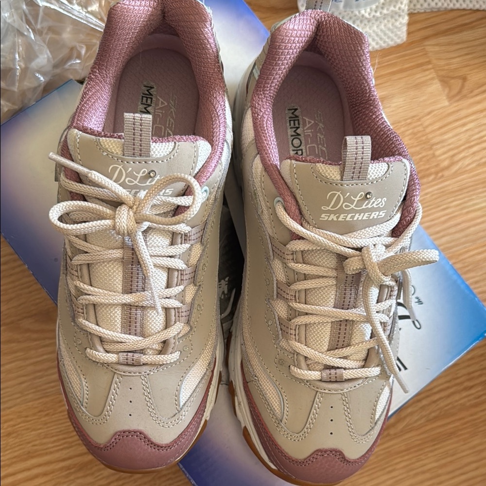 Skechers Pink and Cream Athletic Sneakers with Chunky Sole